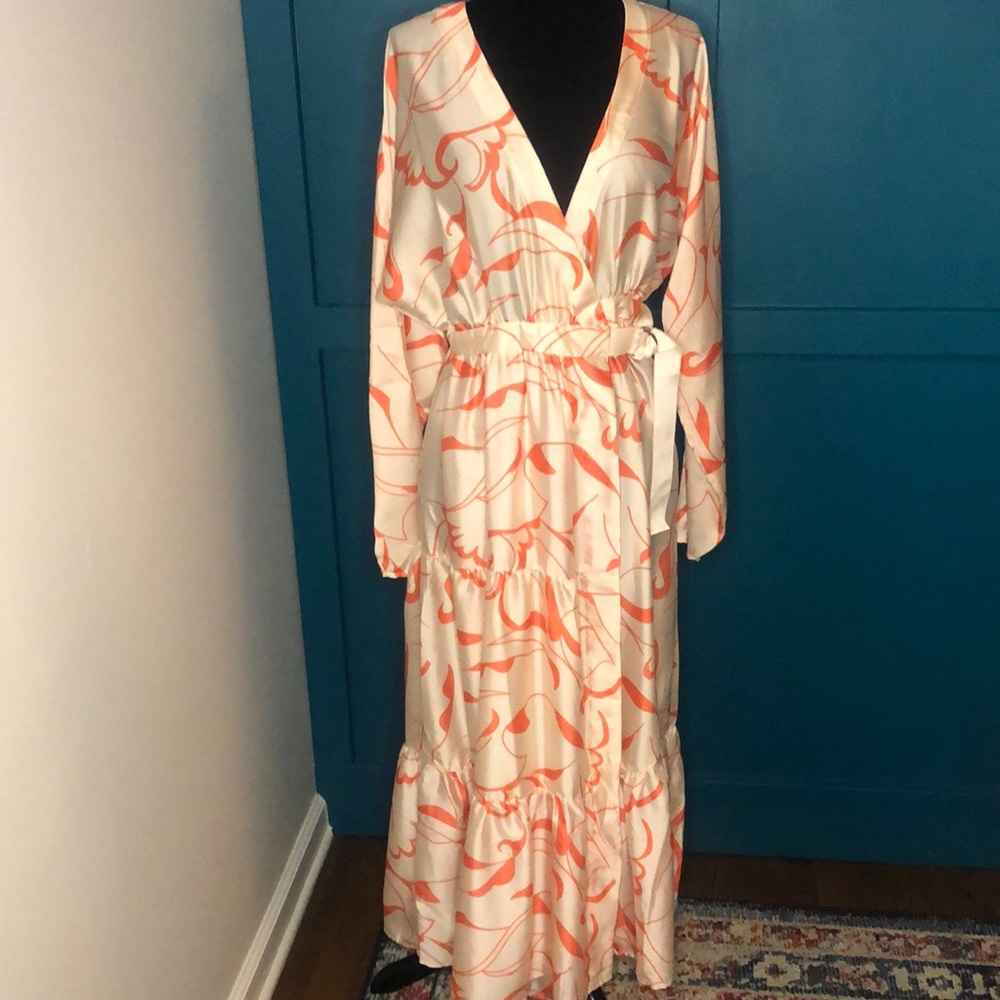 Tiered satin wrap dress